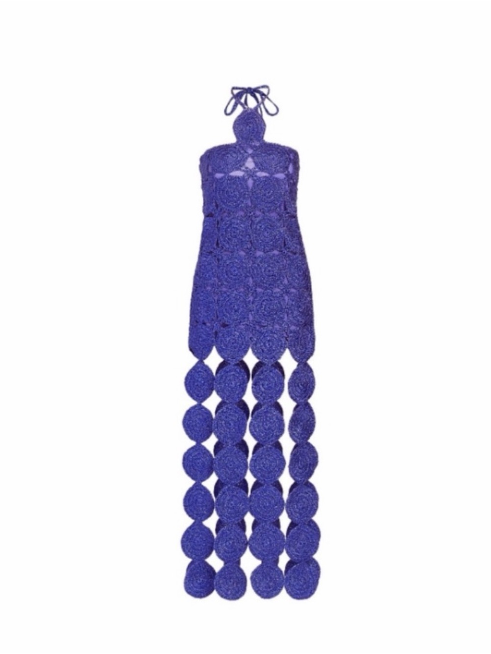 Simon Miller Beep Beep Handcrafted Royal Purple Crochet Fringe Halter Dress